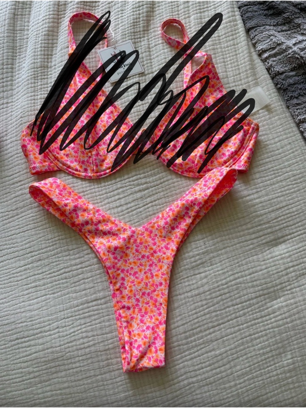 Kulani Kinis Pink and Orange Floral Swim Top